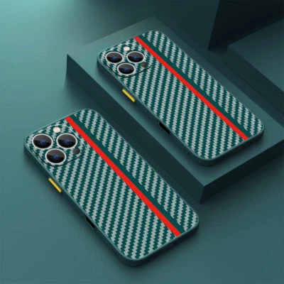 For iPhone 16 15 Pro Max 14 13 12 Shockproof Case Hard Matte Carbon Fibre Cover - Image 1 of 4