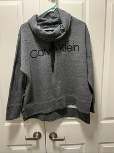 Calvin Klein Cowl Neck Pullover Sweatshirt Embroidered Logo Gray Size XL EUC - Picture 1 of 2