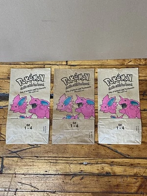 Lote de 3 bolsas de papel de comida vintage 1999 Pokemon Nidorino Burger King para niños Foto 1 de 4