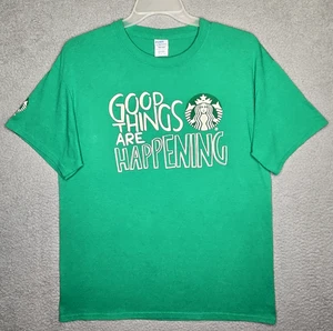 Starbucks Coffee GOOD THINGS ARE HAPPENING T Shirt - Green - Men's Adult Large - Picture 1 of 12