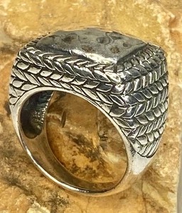 Anillo de cuerda cúpula martillada grande de plata esterlina Silpade vintage talla 8 - Imagen 1 de 19