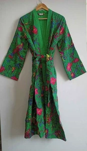Handmade Cotton Quilted Robe Kantha Kimono Long Dress Jacket Women's Sleepwear - Picture 1 of 4