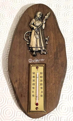 thermomètre mural ancien en bois laiton vintage - Photo 1/4