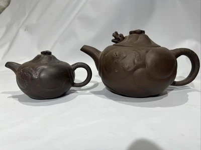 Antiguo dragón chino dinastía Koi Qing tetera de arcilla Yixing lote de x2 Foto 1 de 4