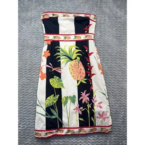 J Crew Striped Pineapple Print Strapless Dress Summer Casual Party Women's - Picture 1 of 10