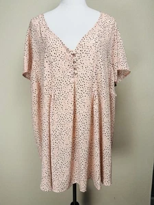Torrid Top Women's Plus Sz 5 Pink V-Neck Short Flutter Sleeve Tunic Feminine - Picture 1 of 15