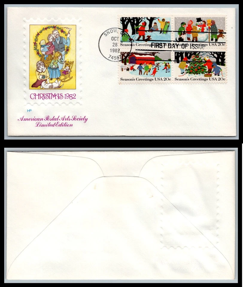 US FDC # 2027-2030 20c Christmas scenes  HF block  1982, 9p8611 - Image 1 of 1