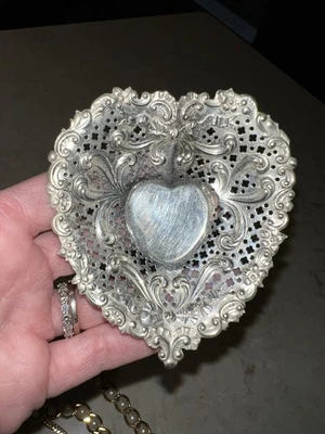 Gorham Sterling Silver Chantilly #956 Reticulated Heart Trinket Tray - Image 1 of 4