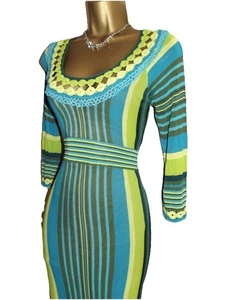 Stunning ❤️ Vintage Karen Millen Size 2 8 10 12 Blue Green Crochet knit Dress - Picture 1 of 10