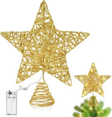 Stella Puntale per Albero Di Natale, 25 Cm Stella Albero Di Natale Con 10 LED, S - Immagine 1 di 4