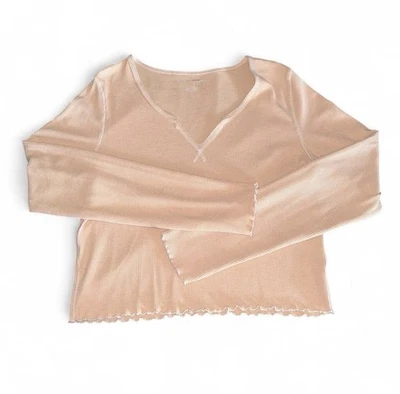 American Eagle Outfitters Thermal Waffle Knit Long Sleeve Top Women's L Nude - Image 1 of 4