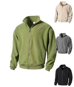 Men Fleece Full Zip Sweatshirt Casual Lightweight Long Sleeve Mock Neck Jacket - Picture 1 of 28