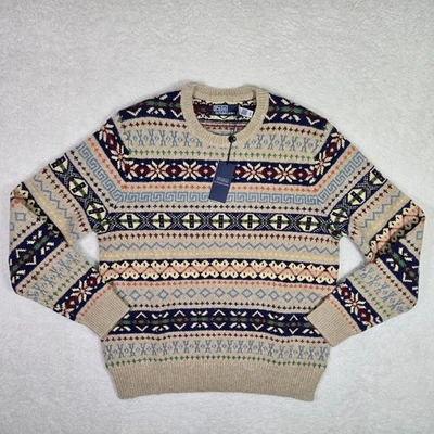 $398 Polo Ralph Lauren Fair Isle Lana Alpaca Lino Algodón Suéter Para Hombres Grande Foto 1 de 4