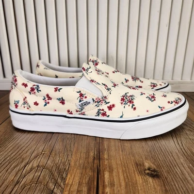 Vans Classic Slip-On Ditsy Floral Womens Sz 8.5 Cream Flowers Skate Shoes Loafer - Image 1 of 4