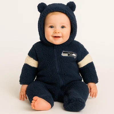 NWT Seattle Seahawks Infant Fuzzy Full-Zip Bunting – Size 12 Months – Navy Blue - Image 1 of 4