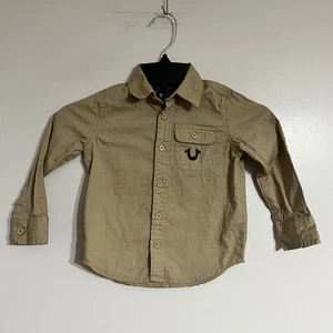 True Religion Brand Shirt Boys Size 3T Long Sleeve Tan Beige Button Down Y2K - Picture 1 of 5