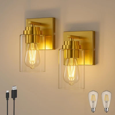 Aplique de pared con batería regulable Juego de 2 lámparas inalámbricas recargables para dormitorio Foto 1 de 4