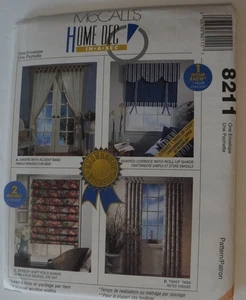 McCalls 8211 Window Treatments Fold Shade Panels Shaped Cornice Sewing Pattern - Picture 1 of 2