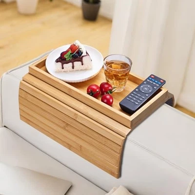 Bamboo Sofa Arm Tray Foldable Couch Arm Tray Anti-Slip Armrest Cup Holder For  - Image 1 of 4