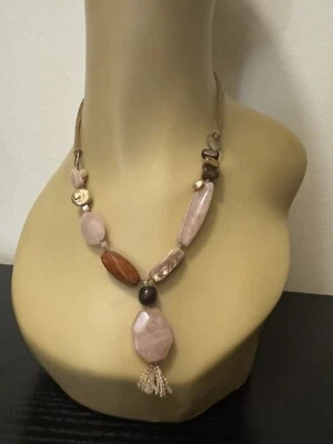 Collar de cuero marrón plata 0,925 cuentas de madera perlas cuarzo rosa Silpada N1424 Foto 1 de 4