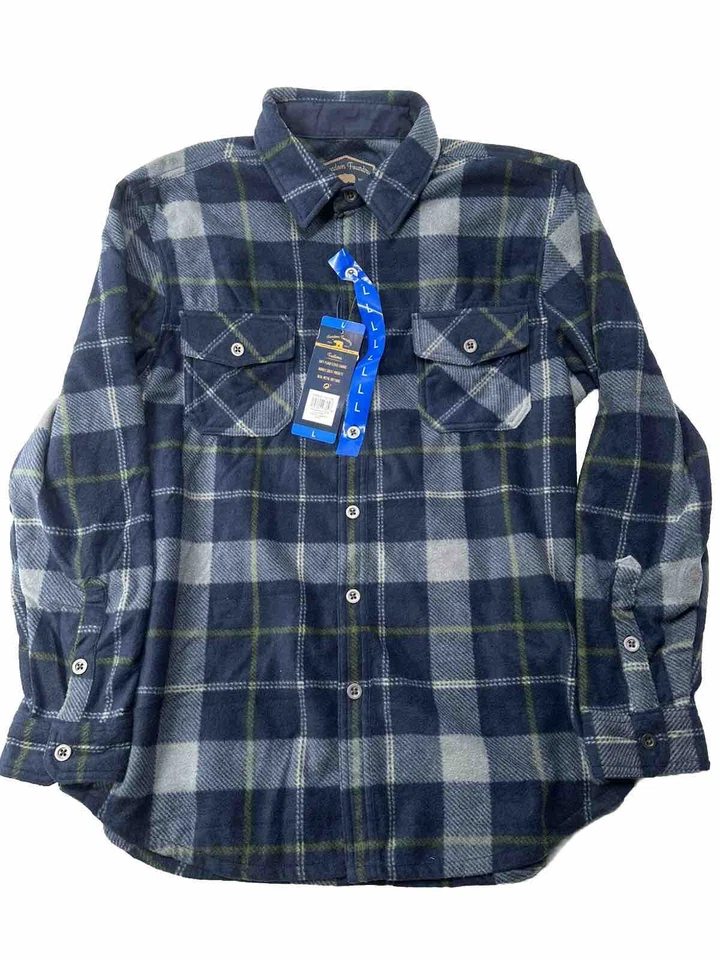 Freedom Foundry Men's Lightweight Plaid Fleece Shirt Navy Blue Large FFLK70052B