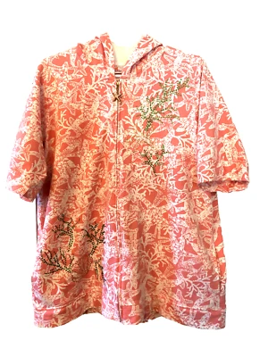 Sudadera con Capucha Quacker Factory Estampado Hortensia Manga Codo Talla L Cremallera Estrás Foto 1 de 3