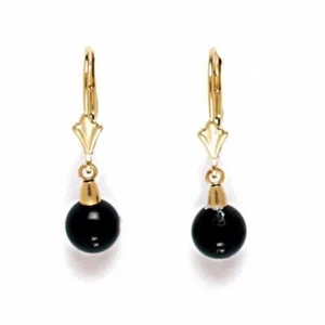 14K Yellow Gold Women/Children's Unique Onyx Dangle Ball Earrings - Picture 1 of 1