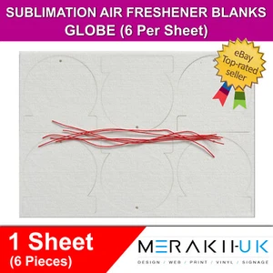 Sublimation Auto Lufterfrischer Rohlinge Globe x1 Blatt mit Taschen und Saiten - Bild 1 von 1