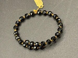 Vintage Black Crystal Bracelet with 14K Yellow Gold Beads - Picture 1 of 3