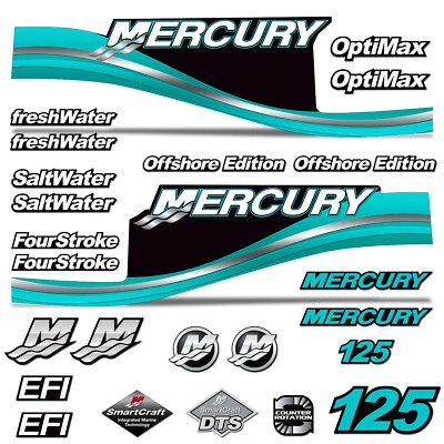 AMR RACING Mercury 125 Four 4 Stroke Decal Kit Outboard Engine Graphic Motor Merc TEAL
