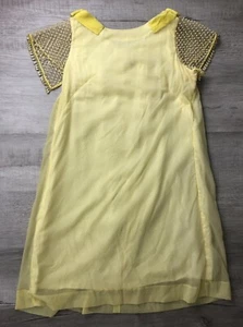 Vintage Virginia Dress 50s 60s Yellow Dress Bedazzled Womens Size 12 - Picture 1 of 12