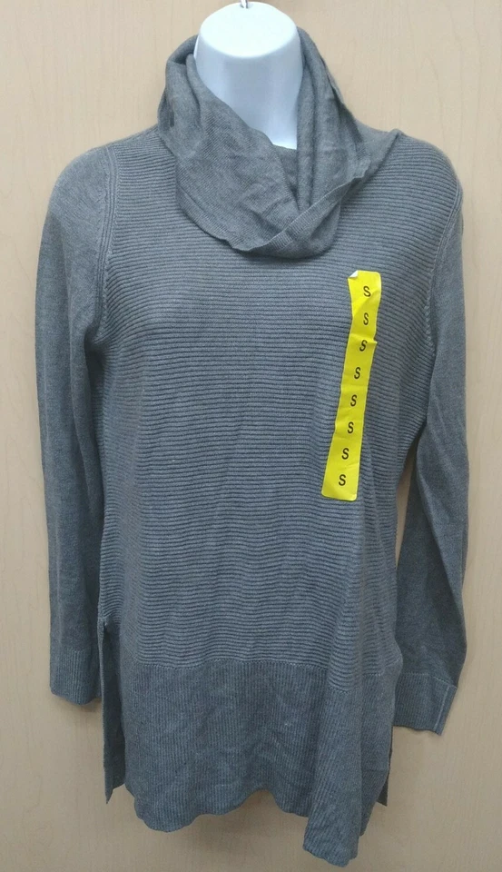Adrienne Vittadini Cowl Neck Grey Tunic Sweater Size Small # 462