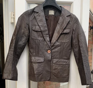 oasis Vintage Ladies brown Soft Leather Jacket Coat 8/34 C32” L23.5”Excellent - Picture 1 of 10
