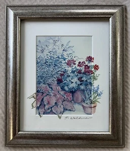 Vintage Original Trompe L’oeil Flower Garden Nook Watercolor Painting Signed - Picture 1 of 5