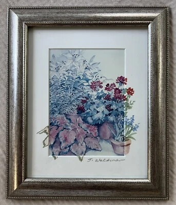 Pintura Acuarela Rincón Jardín Flor Trompe L’oeil Original De Colección Firmada Foto 1 de 4