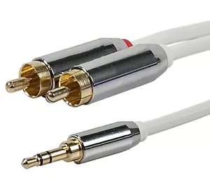 Cavo audio placcato oro 3 piedi 3,5 mm spina aux ausiliaria a jack 2 RCA L R bianco - Foto 1 di 2