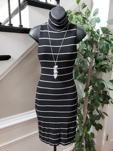 Charlotte Russe Womens Black White High Neck Sleeveless Knee Length Dress Medium - Picture 1 of 10