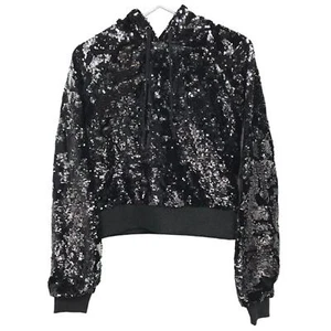 Pam & Gela Womens Sequin Velour Crop Hollywood Hoodie P XS/0 Mirror Ball NWT - Picture 1 of 6