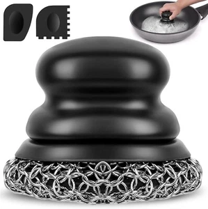 Onewly Cast Iron Scrubber and Scraper Chain Mail Scrubber Cast Iron for Clean... - Picture 1 of 7
