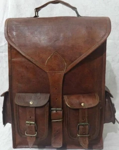 Vintage Leather Laptop Backpack 15 Inch MacBook Shoulder Bag Rucksack Book Bag - Picture 1 of 5