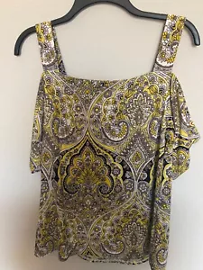 INC Concepts Blouse Yellow Brown White Tank Cold Shoulder Size S - Picture 1 of 7