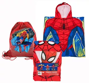 Marvel Comics Spiderman Kids Hooded Poncho Bath Pool Beach Towel + Sling Bag New - Picture 1 of 9