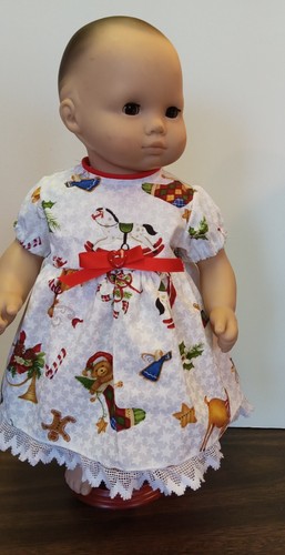 OFF WHITE Abito Off White con disegno natalizio adatto a bambole Bitty Baby nuovo