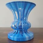 Blue & White Acrylic Pour Clear Glass Vase Handmade Non Glazed 6" Drip