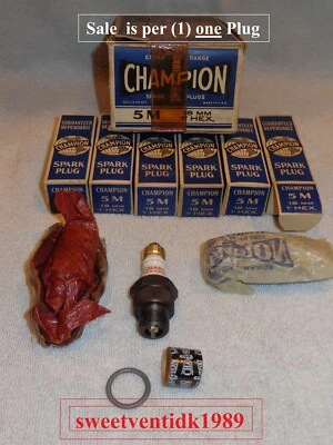 ( 1 ) .. ‘NOS’ Champion 5M Spark Plug ..‘Brass Hat’ .. 2 Ring Design .. USA Made - Image 1 of 4