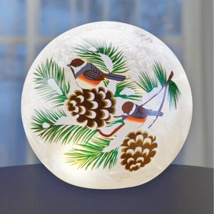Lighted Frosted Glass Ball Chickadee On Branch Christmas Tabletop Centerpiece - Picture 1 of 1