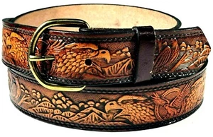 Cinturón de diseño Eagles, mezcla negra y marrón, cuero genuino, 1 1/2" de ancho, EE. UU. m, HD. Tooled - Imagen 1 de 8