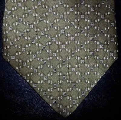 Corbata Portafolio Perry Ellis Seda Patrón Geométrico Lt Oliva Tostado Gris Nueva en Caja t722  Foto 1 de 4