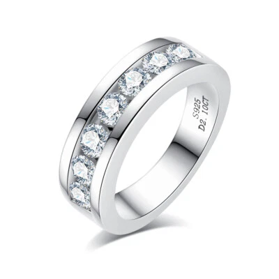 2cttw Moissanite Wedding Band Half Eternity Rings D Color S925 VVS1 Gift for Men - Image 1 of 4