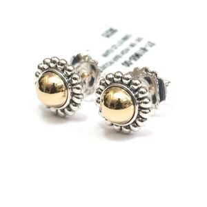 LAGOS New Sterling Silver, 18K Yellow Gold High Bar 12mm Round Stud Earrings - Picture 1 of 8